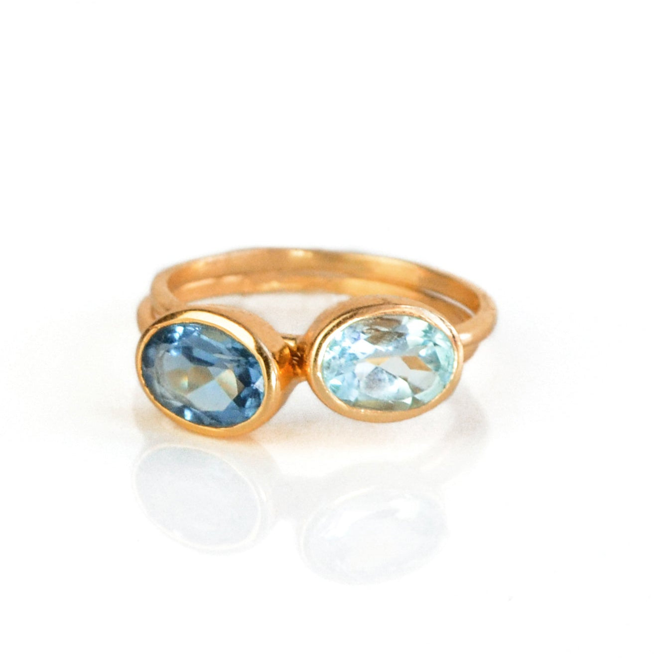 Rose Gold Tiny Oval Ring Setting with Sky Blue Topaz and Kyanite stones