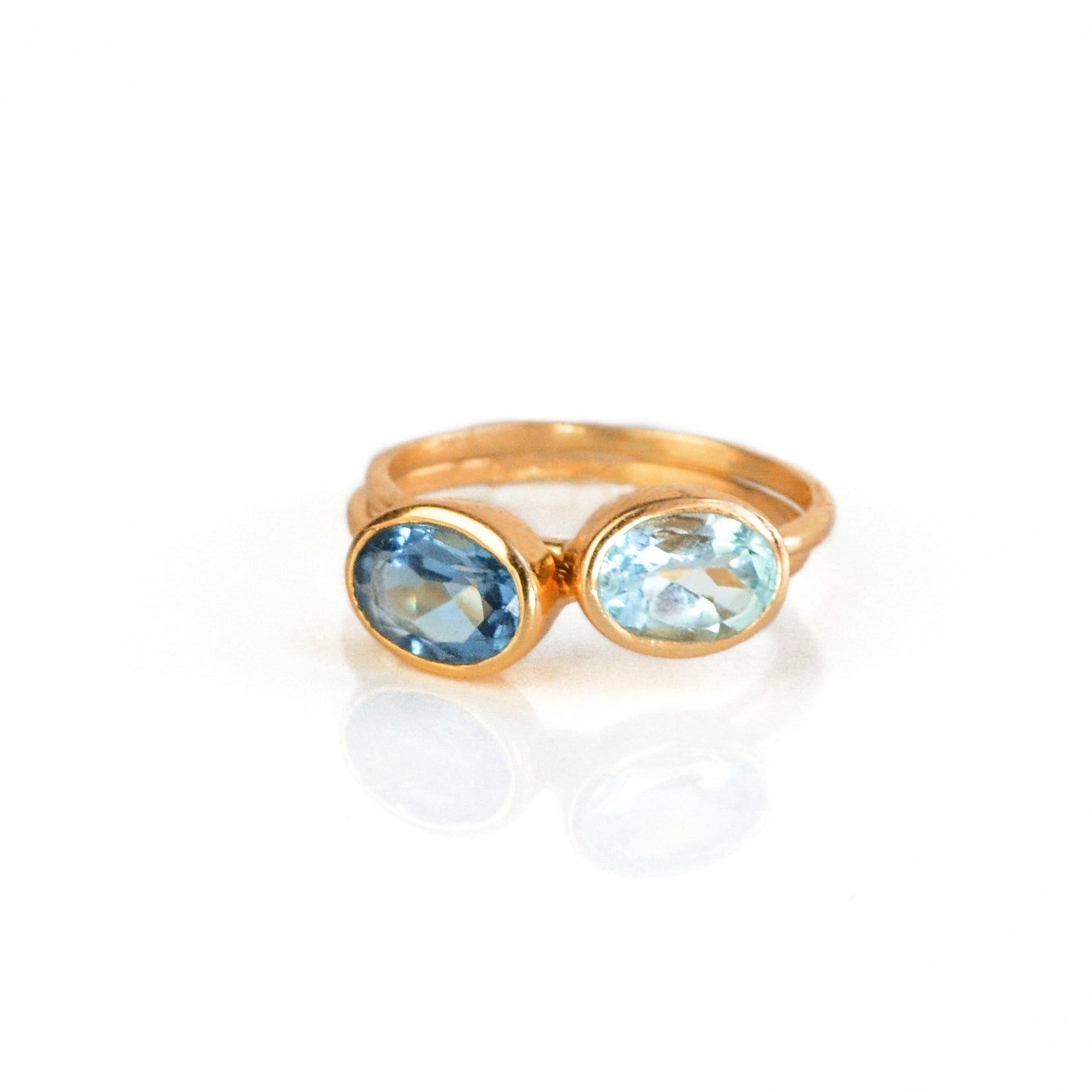 Rose Gold Tiny Oval Ring Setting with Sky Blue Topaz and Kyanite stones