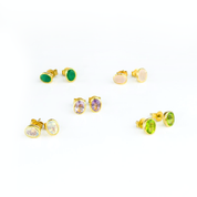 Dainty Birthstone Bezel Set Oval Stud Earrings