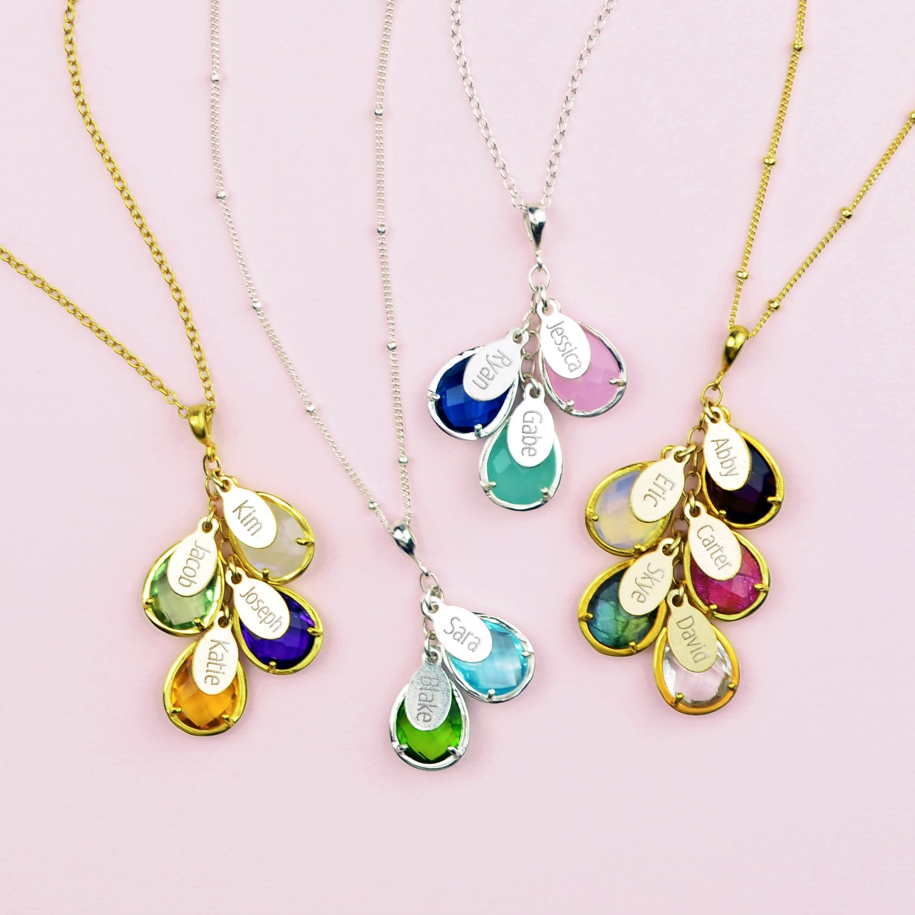 Gift for Mom : Custom Name and Birthstone Necklace & Earrings Set