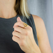 Open Oval Ring, Triple Birthstone Mother's Ring, Mom of Three