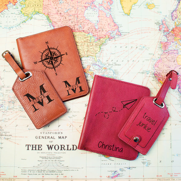Personalized Leather Passport Holder and Luggage Tag Set Danique Jewelry