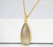 Grey Moonstone Elongated Teardrop Pendant Necklace