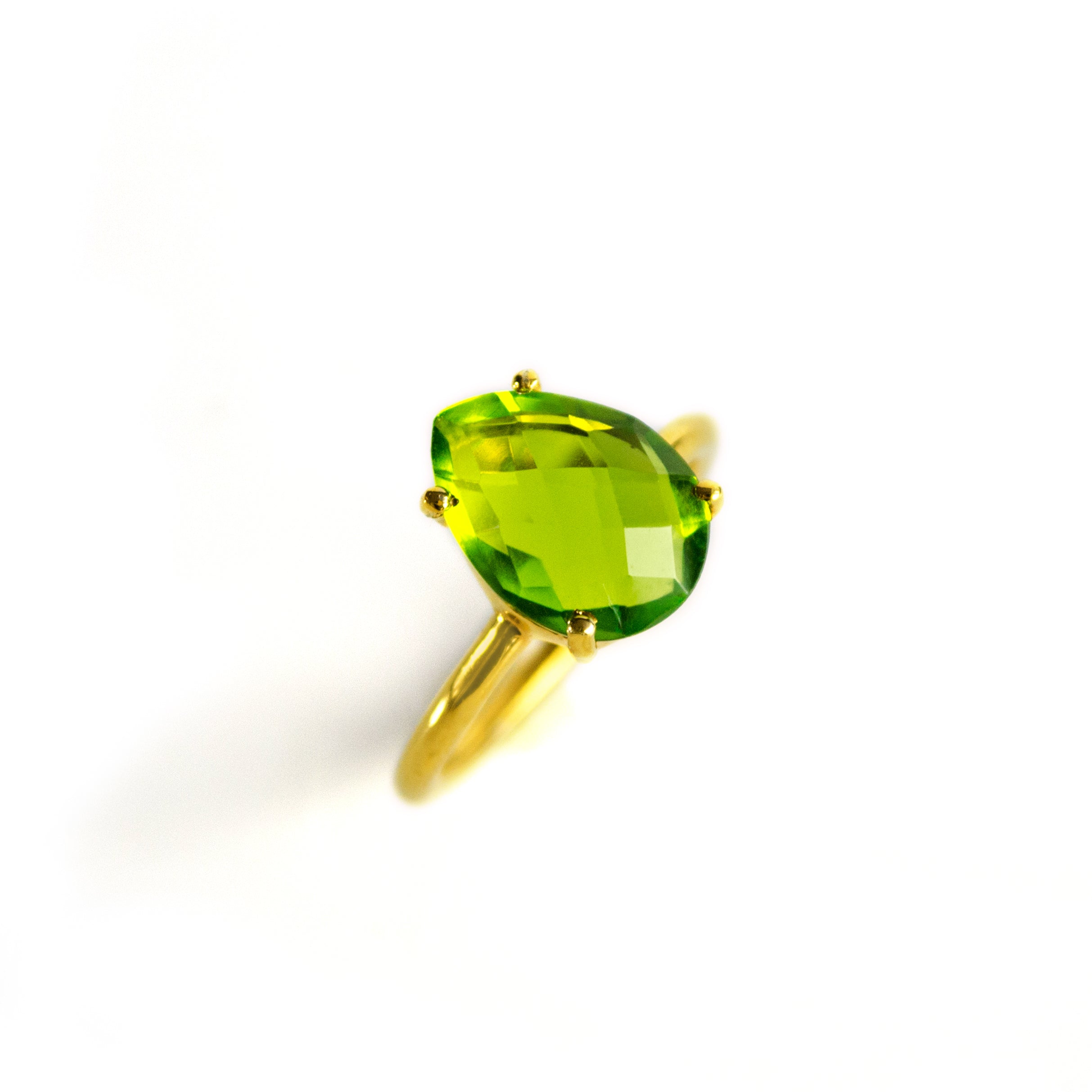 Peridot Teardrop Prong Set Ring • August Birthstone