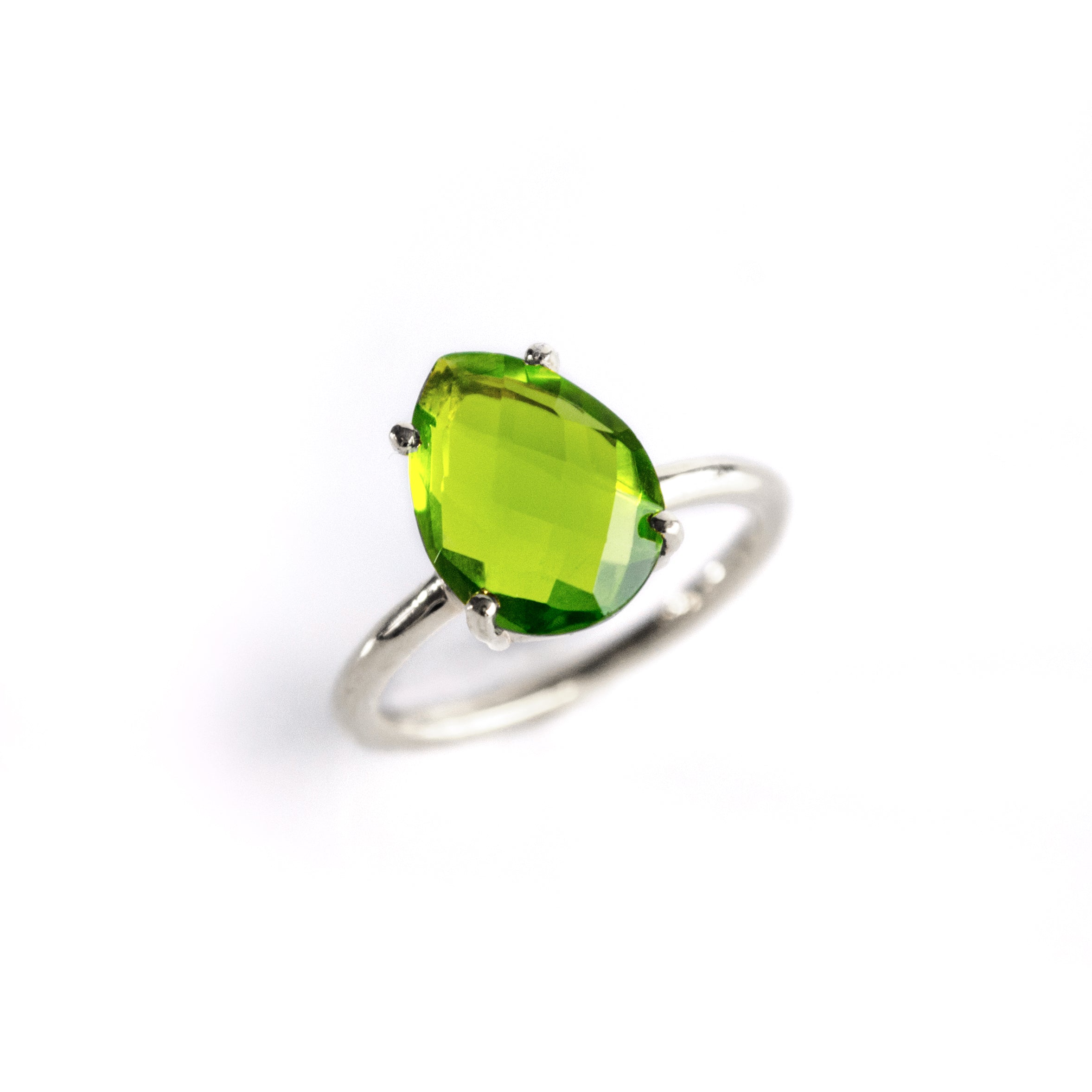 Peridot Teardrop Prong Set Ring • August Birthstone