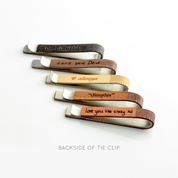Backside Laser Engraved Personalized Wood Tie Clip Secret Message Engraving Ebony Walnut Birch Afromosia Mahogany Wood. Customize cufflinks for a graduate, new promotion, prom, formal events, groomsman or wedding party gifts. gift ready. mens anniversary gifts, gifts for men, christmas gifts for him, valentine's day gifts for men, gift for husband, gift for fiance, father's day gift, birthday gift, wedding anniversary gift, wedding party gift, father of the groom gift, father of the bride gift, wood anniver