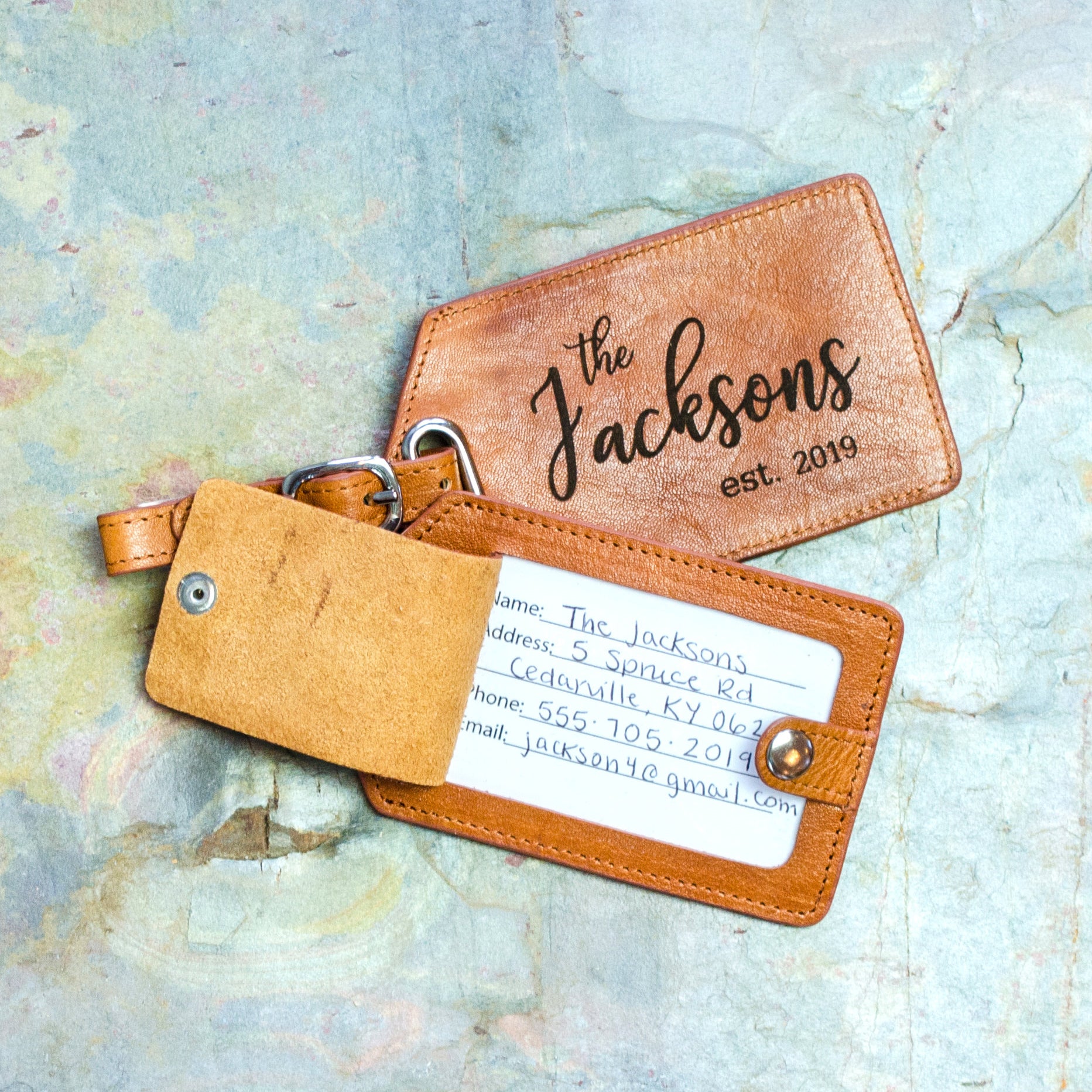 Personalized Leather Luggage Tag with Monogram or Handwriting - Danique  Jewelry