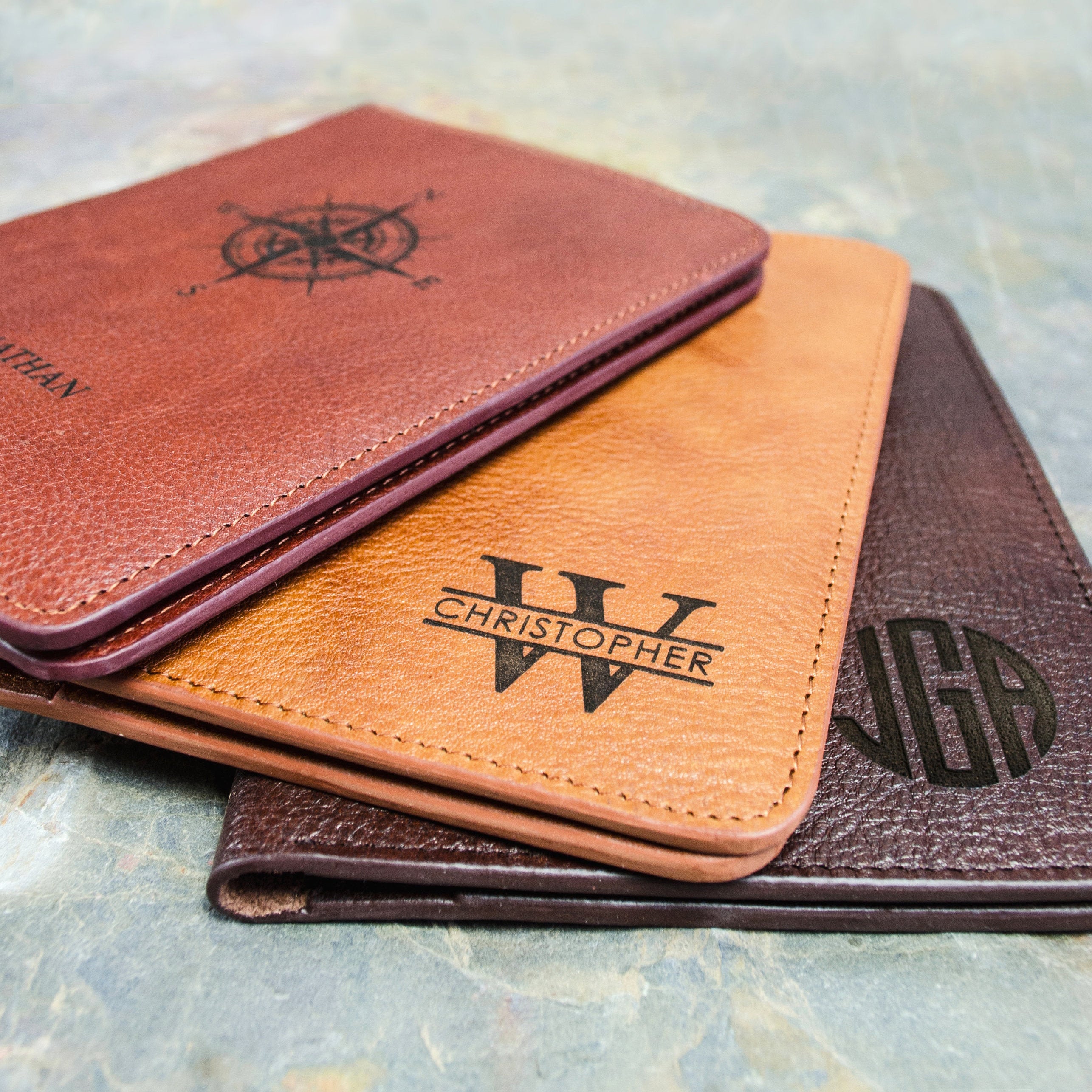 Personalized Leather Passport Holder and Luggage Tag Set