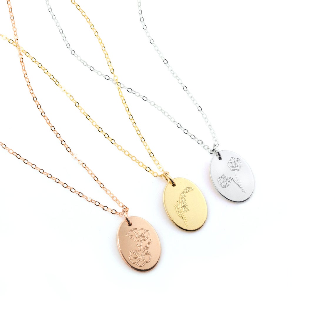 Personalized Birth Flower Necklace, 925 Sterling Silver or 14k Gold Filled, Custom Engraved Christmas Gift for Her, Unique Birthday Gift for Girls, Dainty Minimalist Layering Necklace, Trendy Gift Her