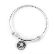 Single silver paw print engraved name disc dangle bracelet