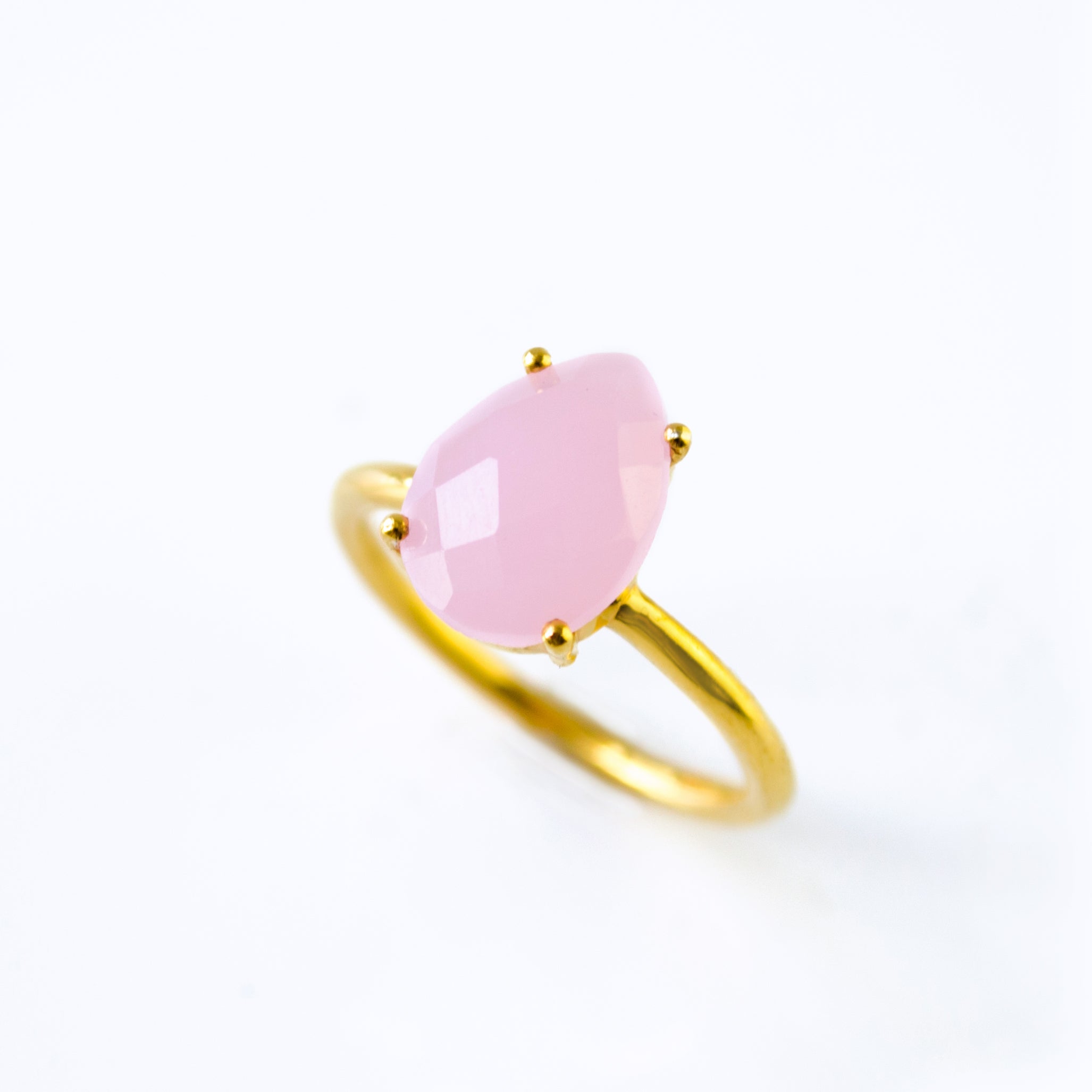 Pink Chalcedony Teardrop Prong Set Ring • October Birthstone