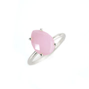 Pink Chalcedony Teardrop Prong Set Ring • October Birthstone