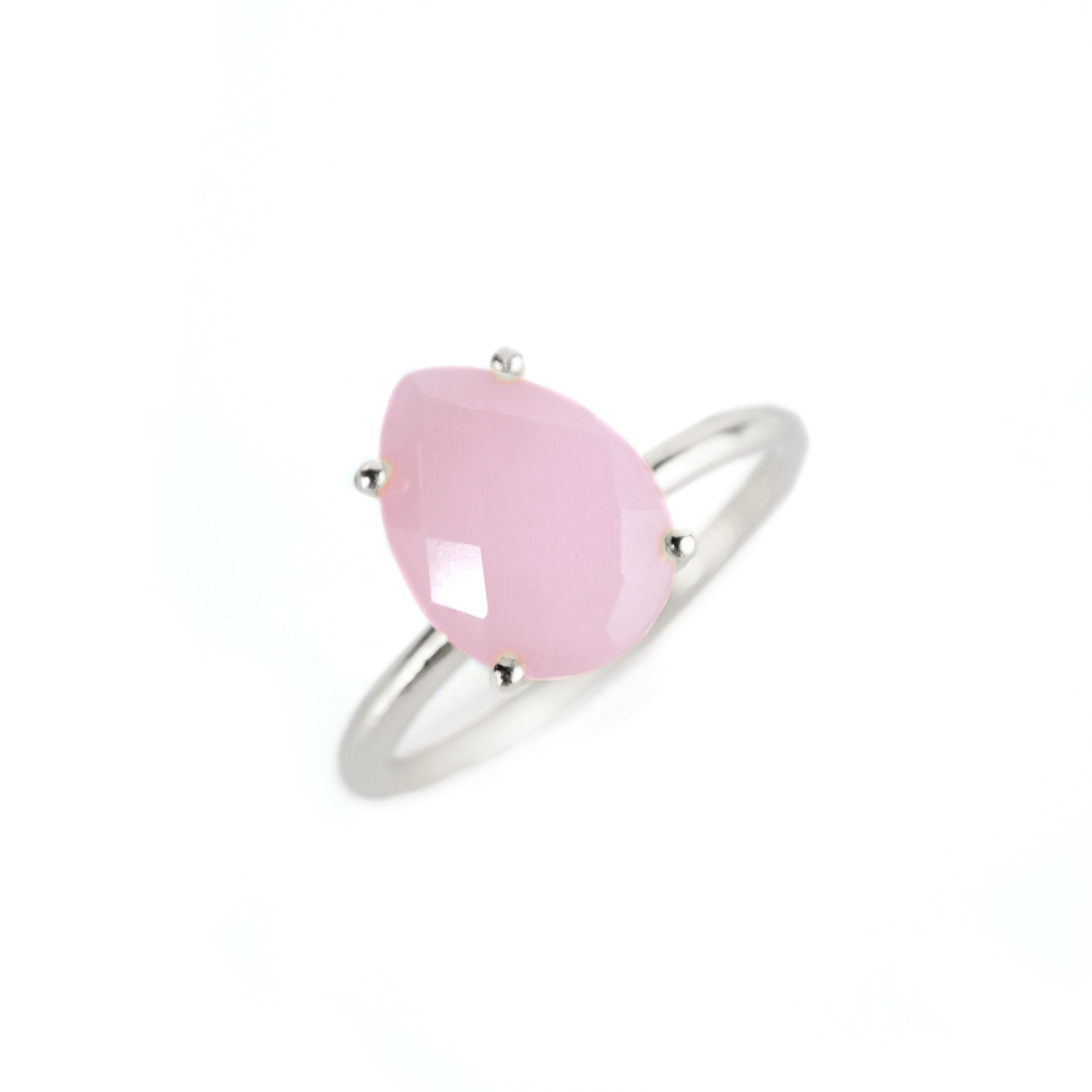 Pink Chalcedony Teardrop Prong Set Ring • October Birthstone