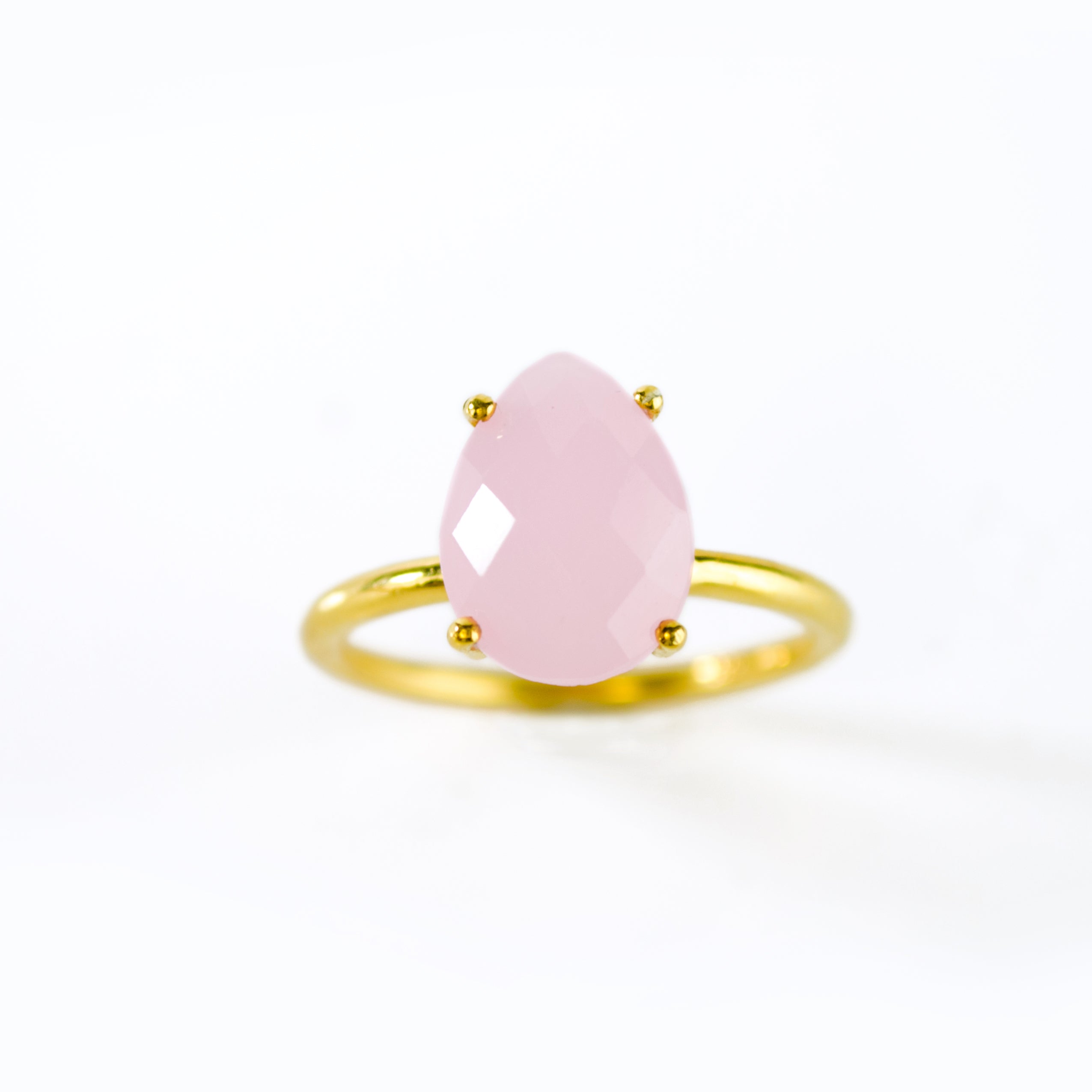 Pink Chalcedony Teardrop Prong Set Ring • October Birthstone