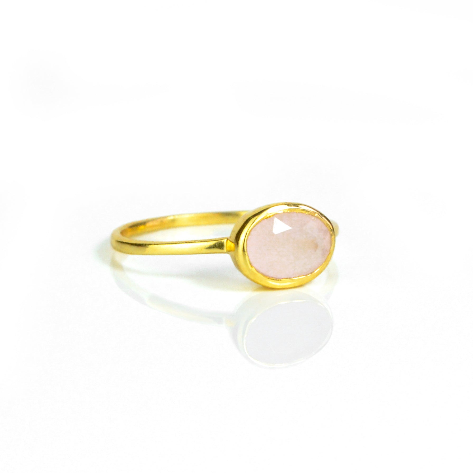 gold plated pink chalcedony ring. stack set, stacking rings, gemstone ring, birthstone ring, mother's day gift for her, gift for mom, gift for fiance, gift for girlfriend, wedding jewelry, bridesmaid jewelry, anniversary jewelry, anniversary gift, birthday gift, christmas gift, valentine's day gift, valentine's day rings, dainty ring, cocktail ring, statement ring, bezel set