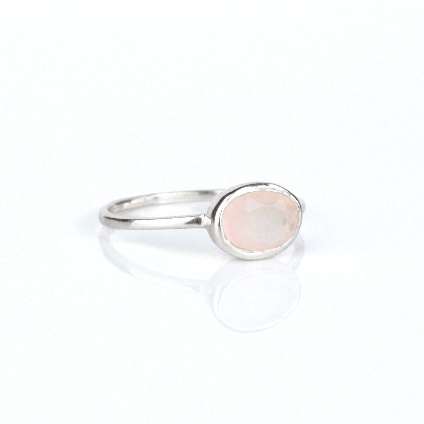 Sterling silver pink chalcedony ring. stack set, stacking rings, gemstone ring, birthstone ring, mother's day gift for her, gift for mom, gift for fiance, gift for girlfriend, wedding jewelry, bridesmaid jewelry, anniversary jewelry, anniversary gift, birthday gift, christmas gift, valentine's day gift, valentine's day rings, dainty ring, cocktail ring, statement ring, bezel set