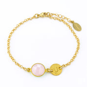 Personalized Pink Chalcedony Bracelet with Initial Charm • October Birthstone