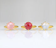 Garnet Quartz Round Prong Set Ring : January Birthstone