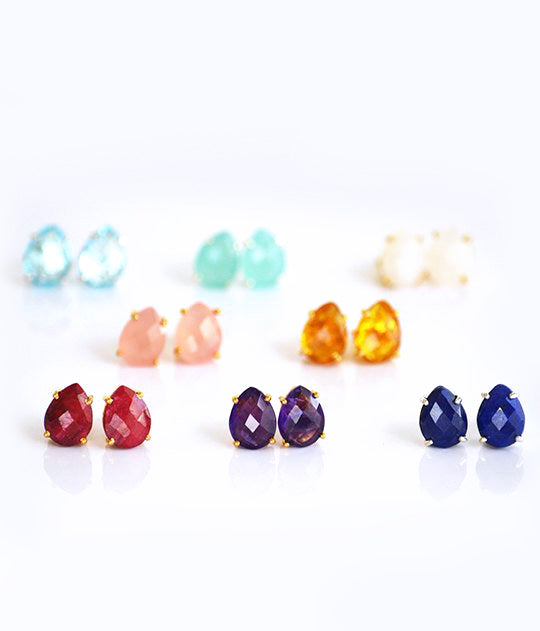 Moss Agate Teardrop Shape Prong Set Stud Earrings