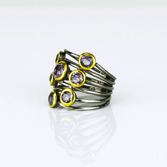 Purple Amethyst Ring, February Birthstone, Mixed Metal Ring