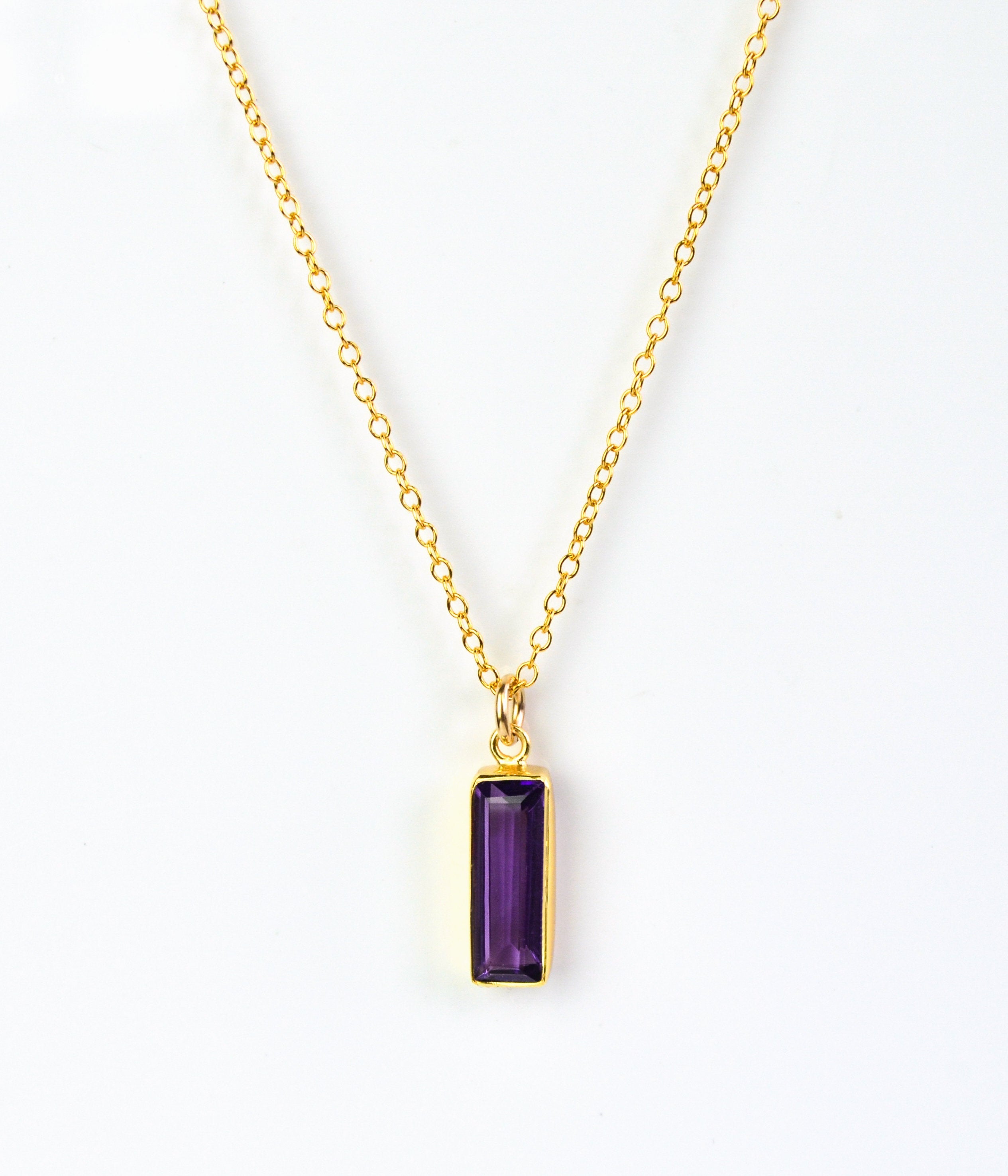 Purple Amethyst Vertical Bar Necklace February Birthstone
