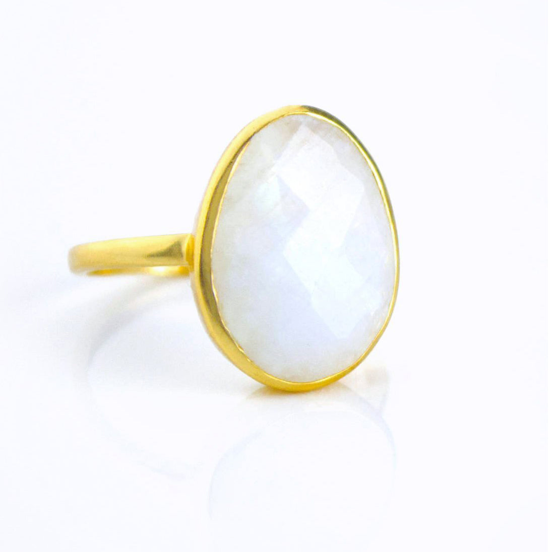 Rainbow Moonstone Teardrop Oval Ring