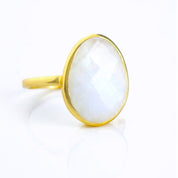 Rainbow Moonstone Teardrop Oval Ring