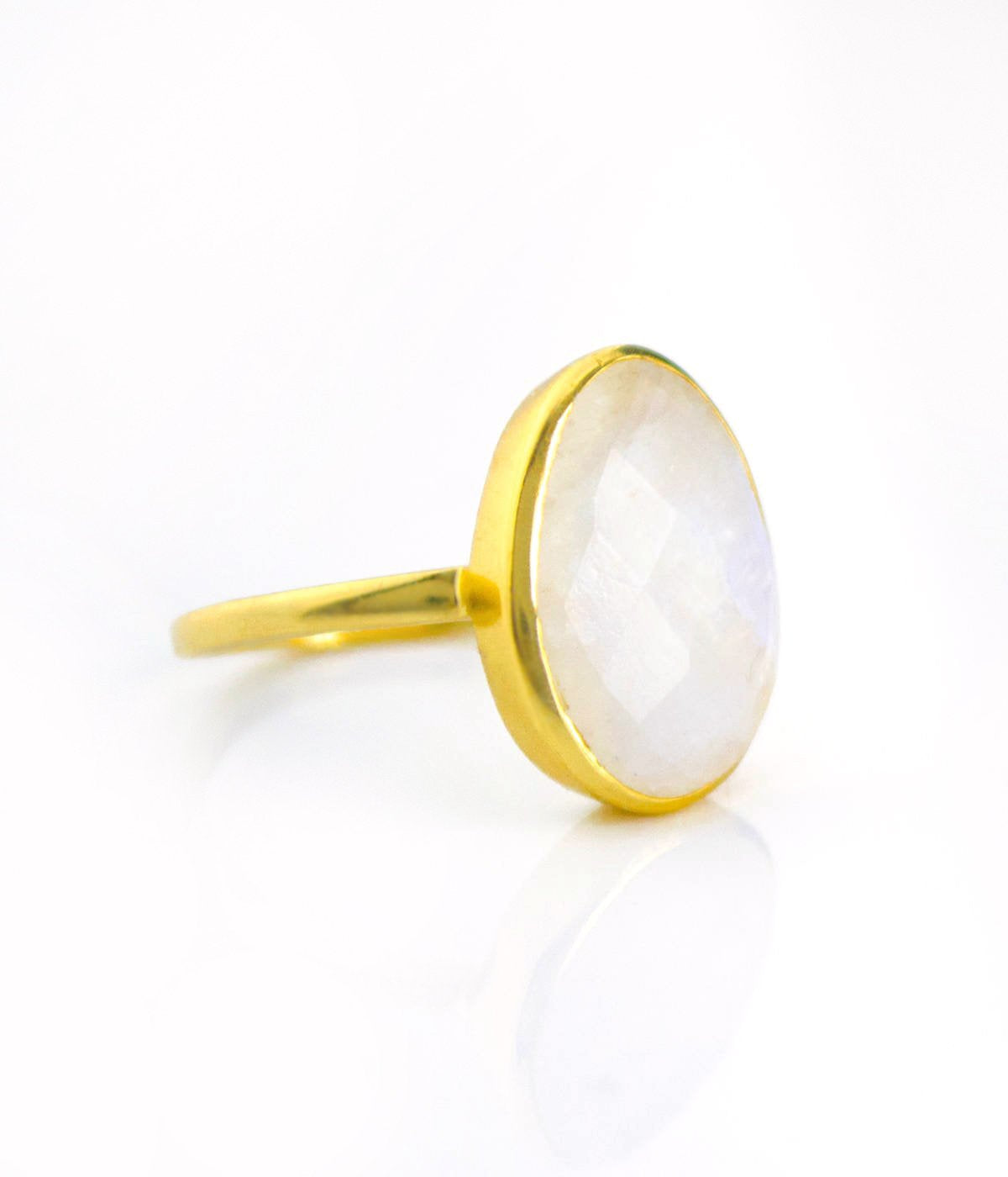 Rainbow Moonstone Teardrop Oval Ring