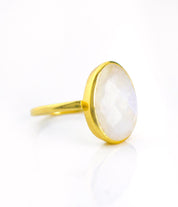 Rainbow Moonstone Teardrop Oval Ring