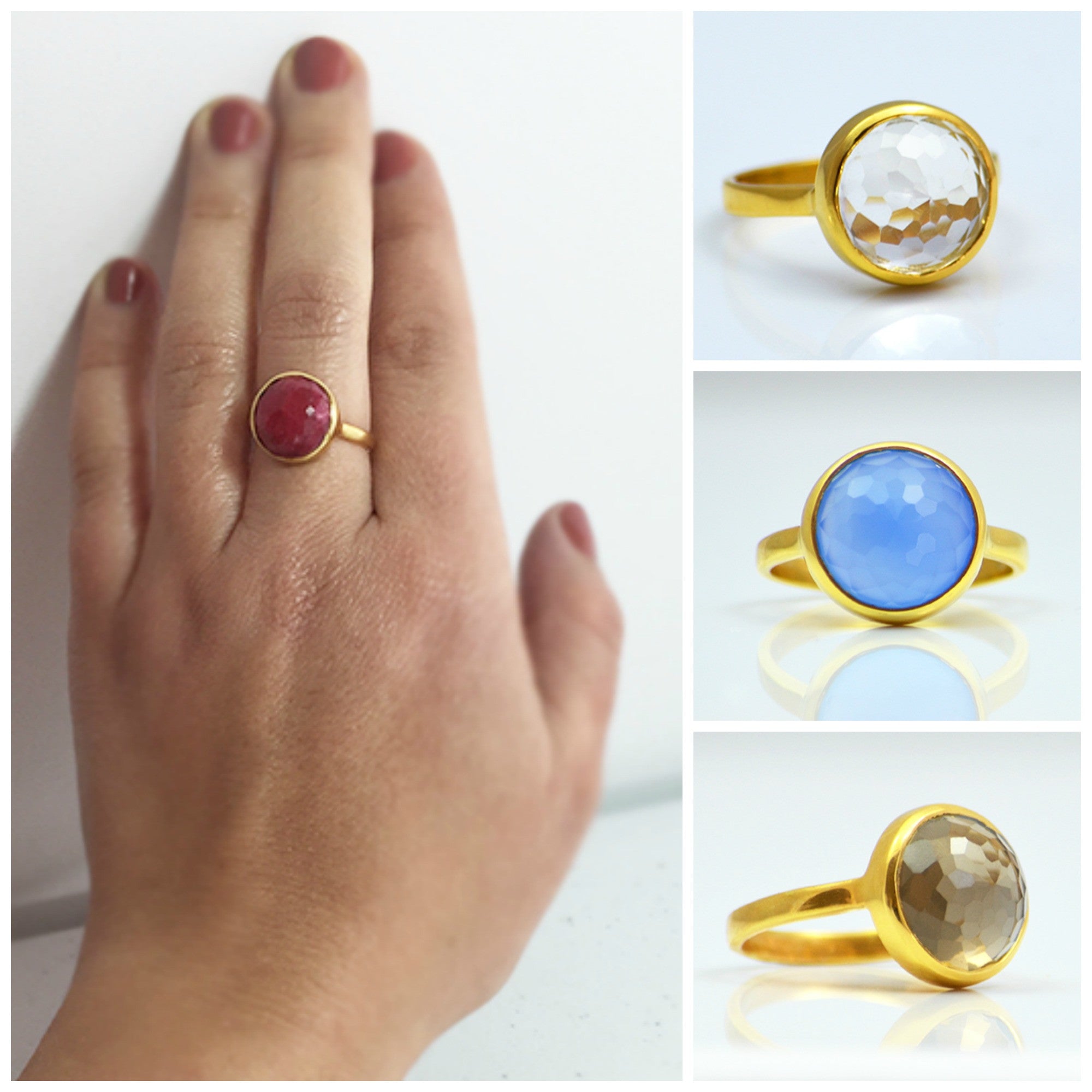 Smokey Quartz round bezel set ring