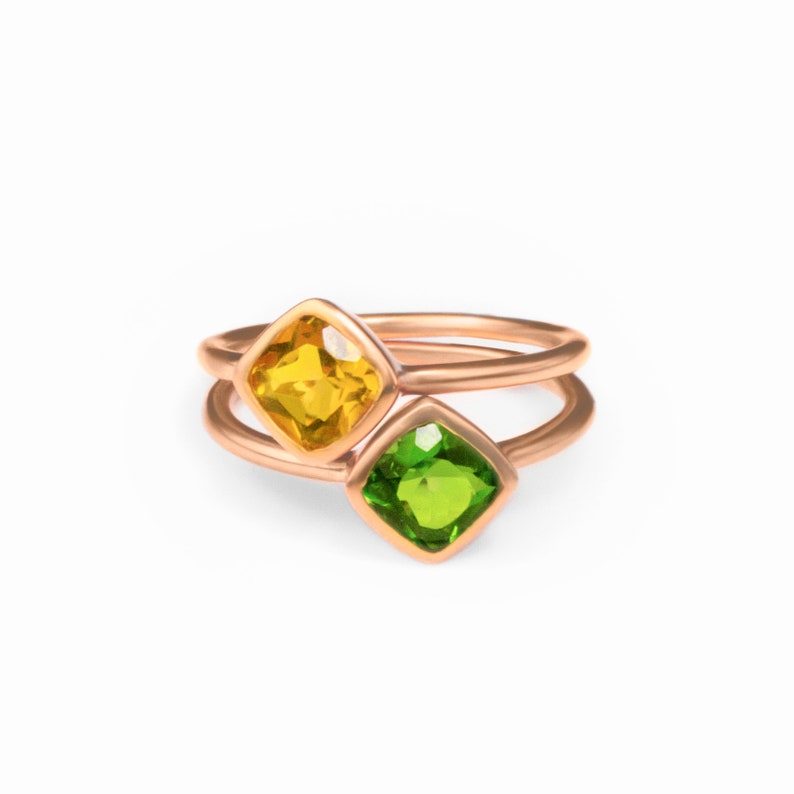Diamond Shape Citrine Stacking Ring | November Birthstone, Custom diamond birthstone ring for mom, Sterling Silver, 18k Gold Vermeil Gemstone Ring