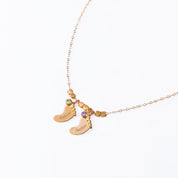Footprint Charm Dangle Necklace with Engraved Kid's Names and Birthstones