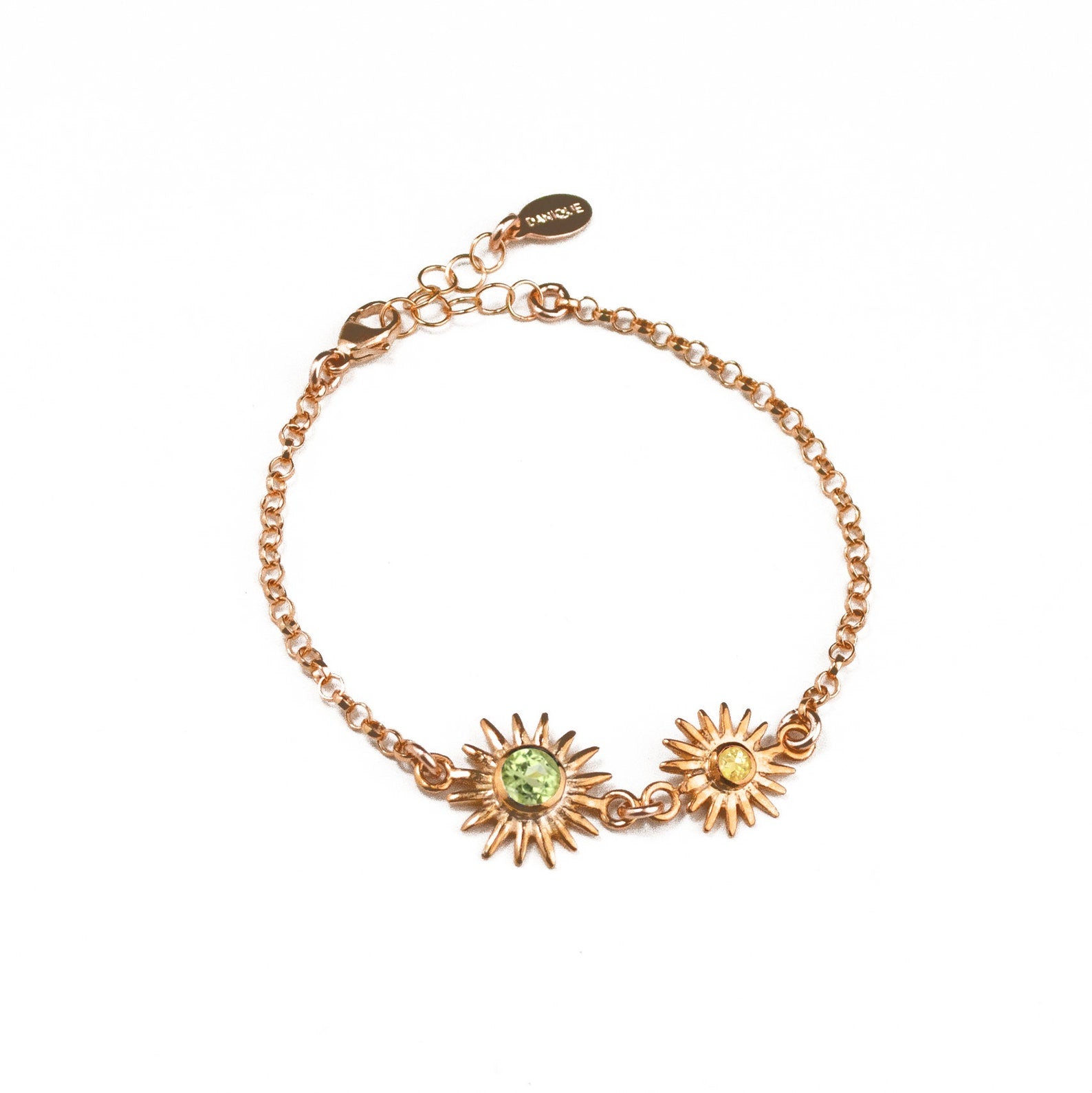 rosegoldsunburstbraceletquartzstonesbirthstonescelestialstarbracelet