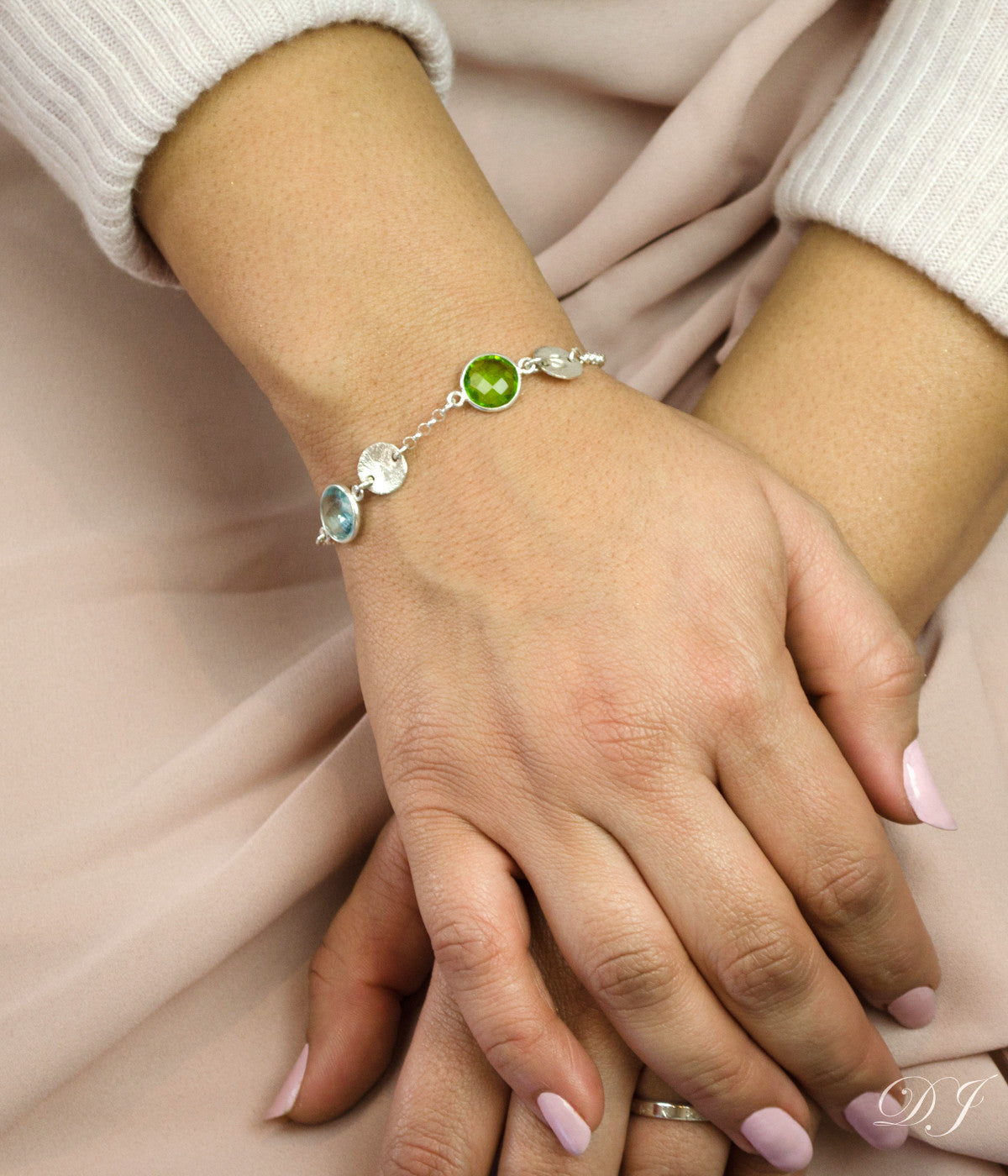 Sterling Silver Mothers Bracelet with Names and Birthstones