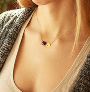 Personalized January Birthstone & Initial Charm Necklace, 925 Sterling Silver, 18k Vermeil Gold, Custom Garnet Station Necklace, Minimalist Gemstone Necklace, Christmas Gift for Her, Gift for Women