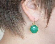 Green Chalcedony large round Vermeil Gold or Sterling Silver bezel set Earrings