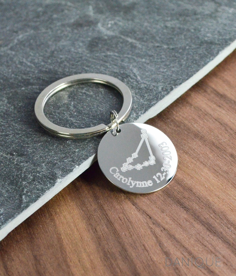 Personalized Monogram Round Circle Silver Keychain