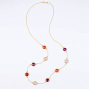 Long Ruby, Carnelian, Pink Quartz bezel station necklace