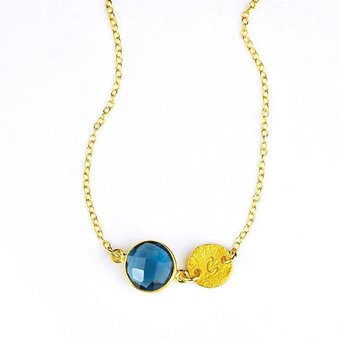 Custom birthstone necklace with hand stamped initial charm