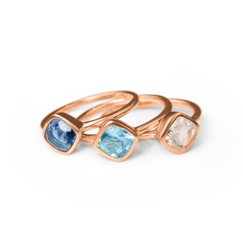 Diamond Shape Blue Topaz Stacking Ring | December Birthstone, Custom diamond birthstone ring for mom, Sterling Silver, 18k Gold Vermeil Gemstone Ring