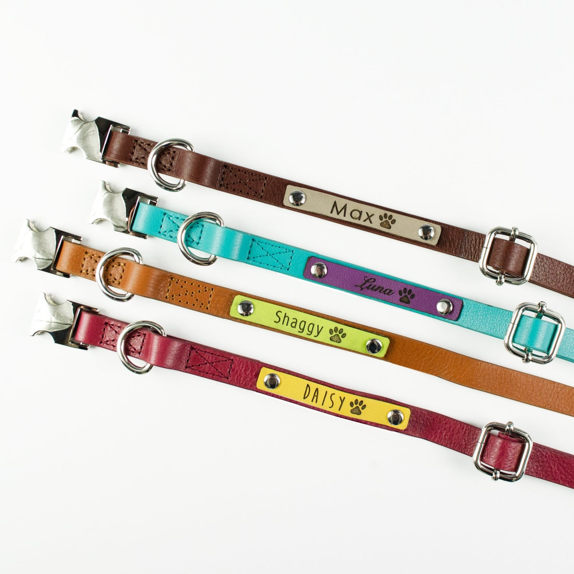 Engraved Leather Pet Collar, Custom Gift for Dog Lover, Personalized Leather Pet Collar Engraved with Name