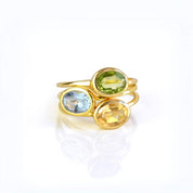 Set of 3 gold Stacking Ring Set Tiny Oval Gemstones with peridot, kyanite and citrine. September Birthstone Sapphire, November Birthstone, August Birthstone. Ring set for mom, sisters, BBF