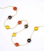 Long Citrine, Carnelian, Smoky Quartz bezel station necklace