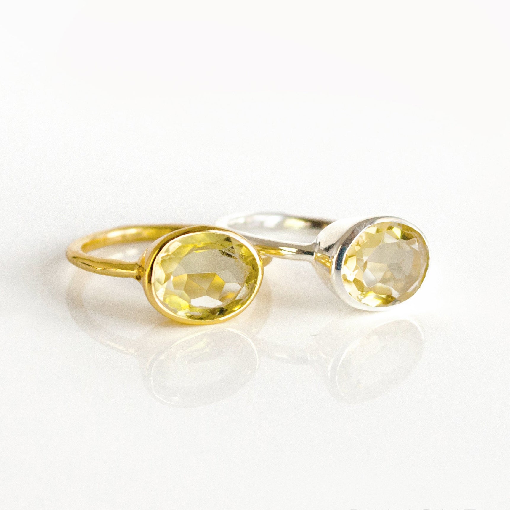Lemon Quartz Oval Bezel Set Ring