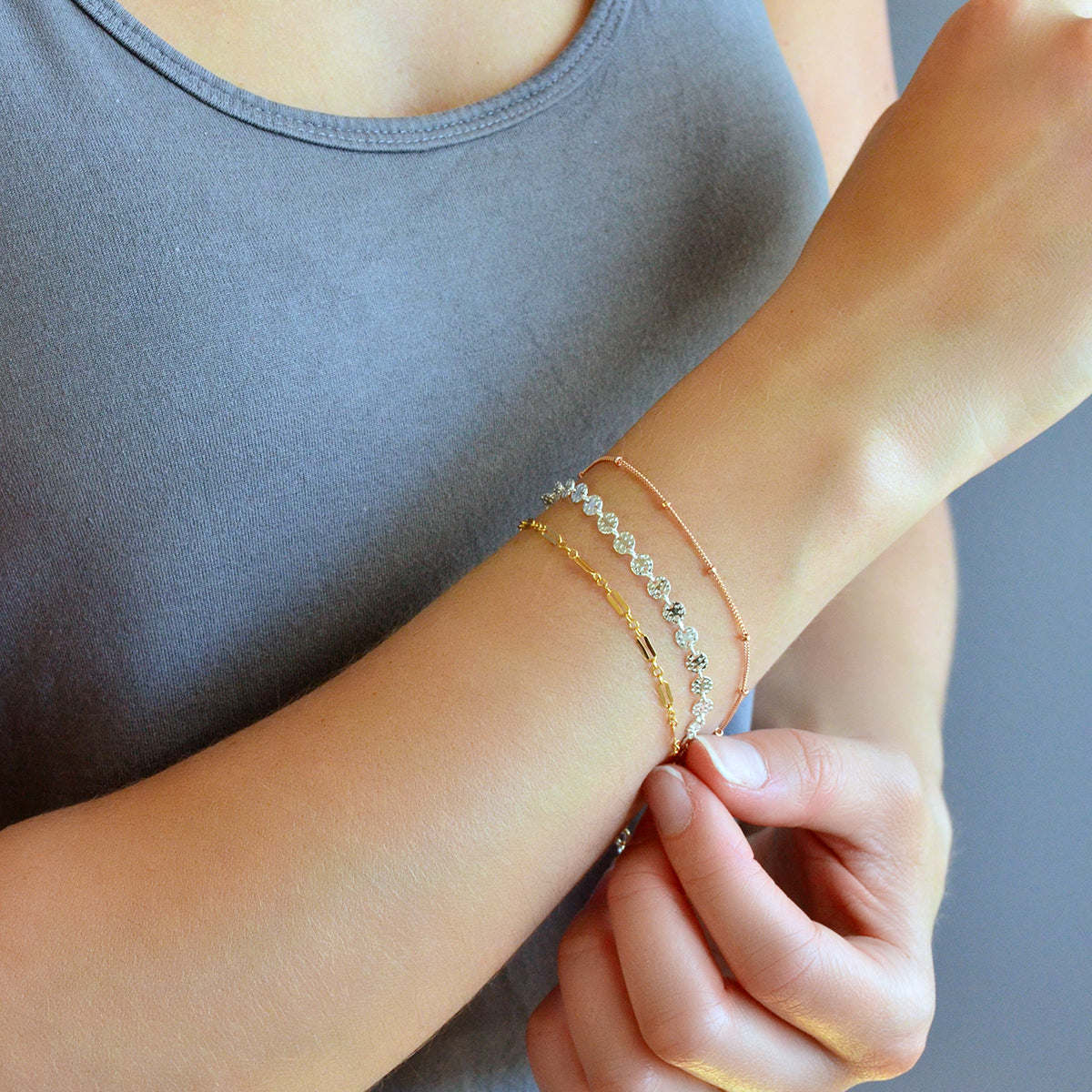 Simple Rolo Chain Bracelet in Gold Rose Gold or Silver
