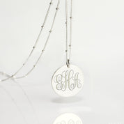 Dainty silver monogram pendant necklaces with engraved initials, minimalist personalized jewelry layered necklace set