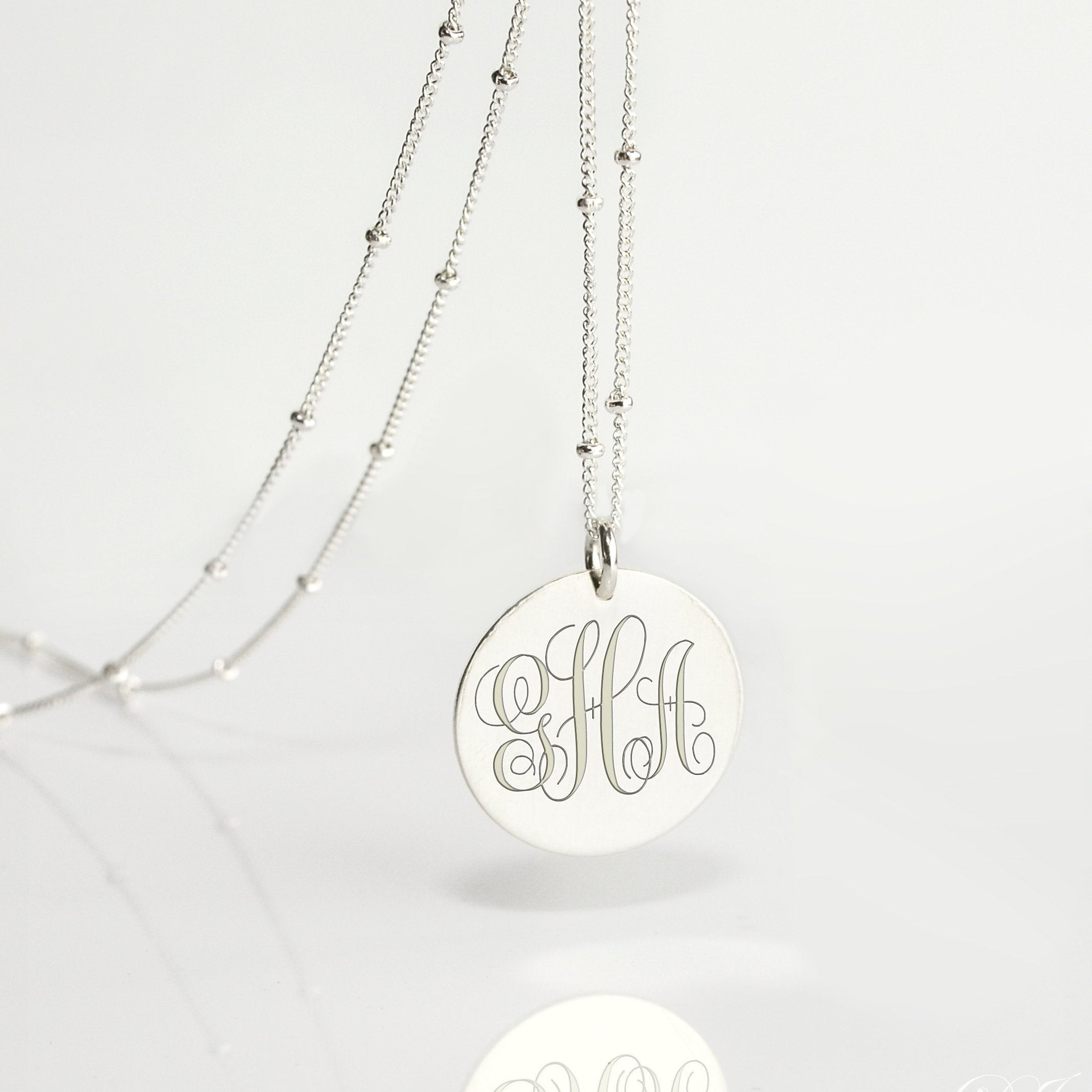 Dainty silver monogram pendant necklaces with engraved initials, minimalist personalized jewelry layered necklace set