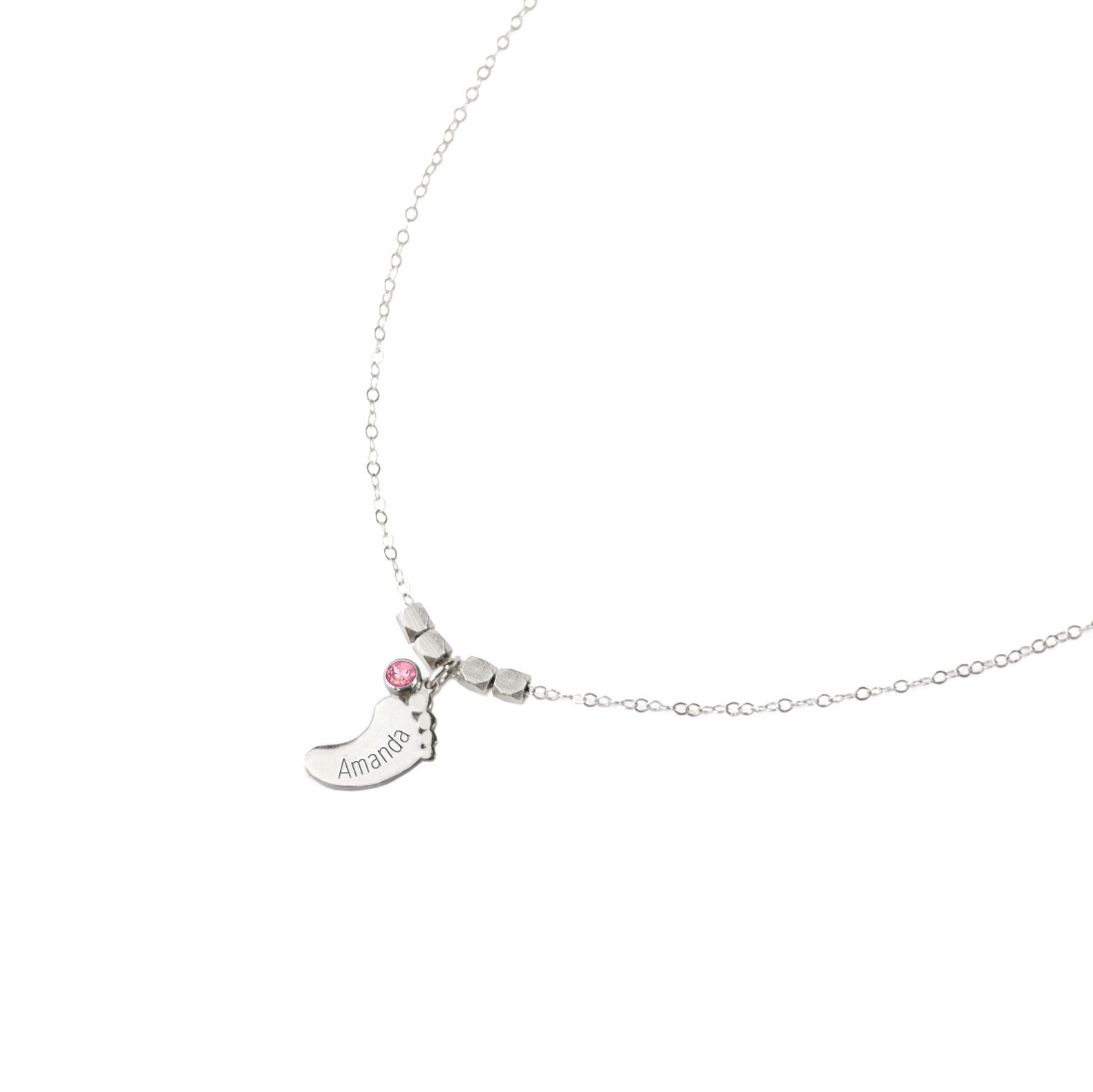 Footprint Charm Dangle Necklace with Engraved Kid's Names and Birthstones