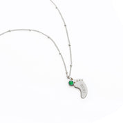 Footprint Charm Vertical Drop Pendant Necklace with Engraved Kid's Names and Birthstones