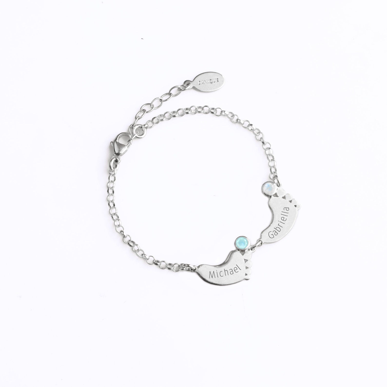 Footprint Charm Bracelet with Kid's Names and Birthstones